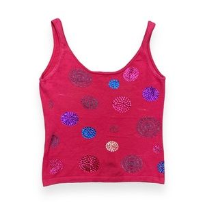 Y2K Vintage Pink Funky Sequin Beaded Cropped Tank Top Shirt Crop Top